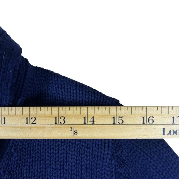 Lilly Pulitzer Navy Cotton Fisherman Sweater L Silver Toggle Shawl Collar Preppy - Picture 7 of 10